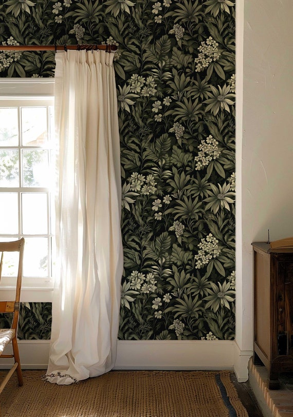 Dark Botanical Wallpaper: Moody Leaf Wall Mural (Peel and Stick) PV277