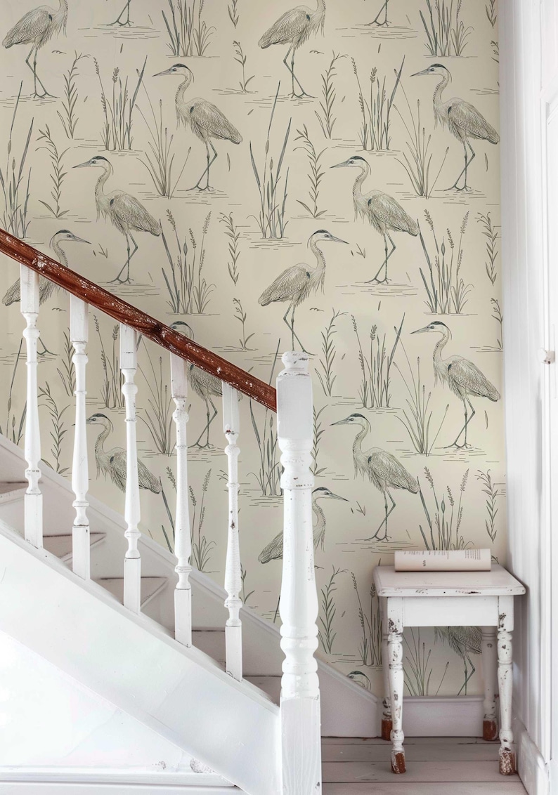 Buy Grey Crane Adventure Wallpaper Removable Heron Bird Wall Mural