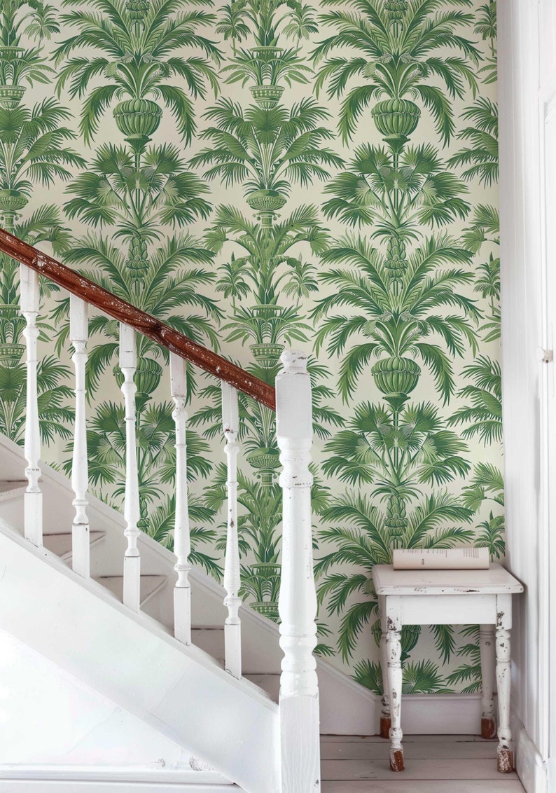 Palace Palm Wallpaper with green tropical palm fan pattern