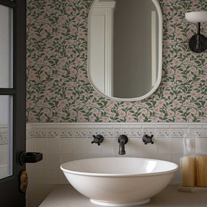 Preppy wallpaper, Peel and Stick Floral wall mural, Vintage Flower wallpaper, Coquette Room Decor , Botanical wallpaper