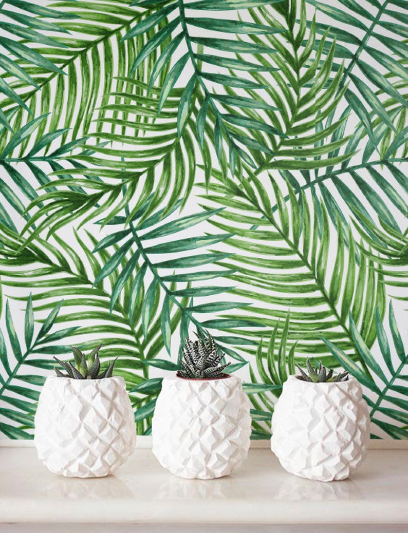 Tropical Palm Selfadhesive Wallpaper Watercolour Leaf Etsy