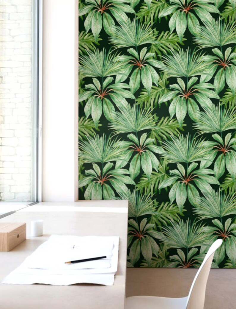 Palm leaf Wallpaper Peel and Stick Removable Wallpaper Boho Wallpaper Wall Mural Adhesive Wallpaper Temporary Wallpaper JW031 image 1