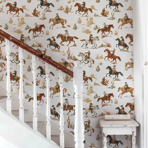 Cowboy wallpaper for kids' room with Wild West theme