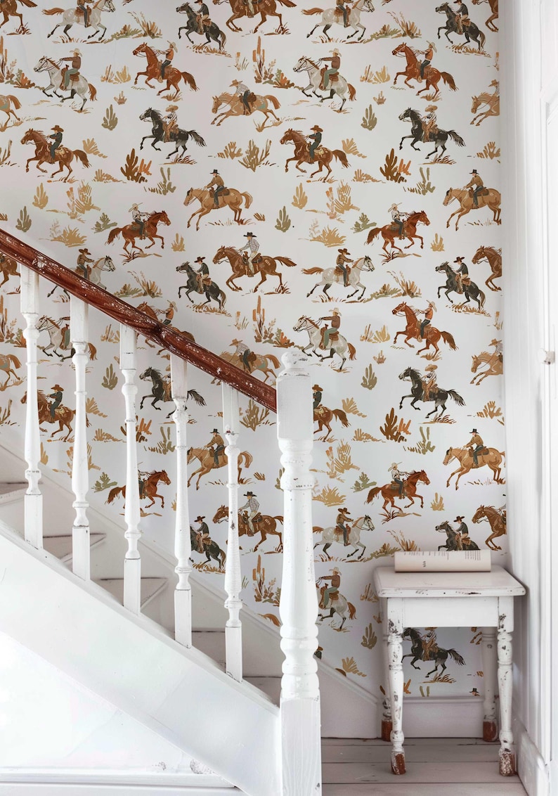 Cowboy wallpaper for kids' room with Wild West theme
