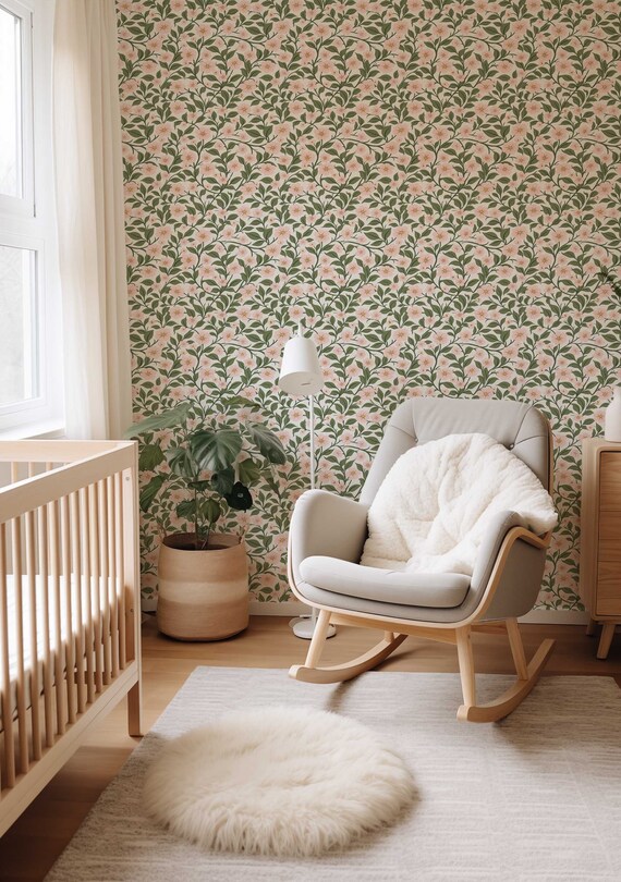 Preppy wallpaper, Peel and Stick Floral wall mural, Vintage Flower wallpaper, Coquette Room Decor , Botanical wallpaper - 138
