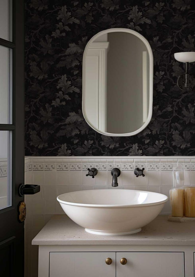 Medieval Dark Wallpaper, Dark Botanical Peel and Stick Wallpaper, Moody Botanical Wallpaper Secret Garden at Night, Whimsical Wallpaper