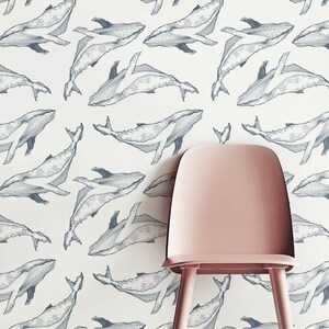 Wallpaper Peel & Stick Removable Wallpaper Boho Whale Wallpaper Wall Mural Adhesive Wallpaper Temporary Wallpaper JW074 image 2