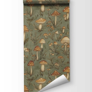 Vintage Mushroom Wallpaper, Retro Forest Mural, Peel and Stick Wallpaper, Botanical Wallpaper, Removable Woodland Wallpaper NF023 image 10