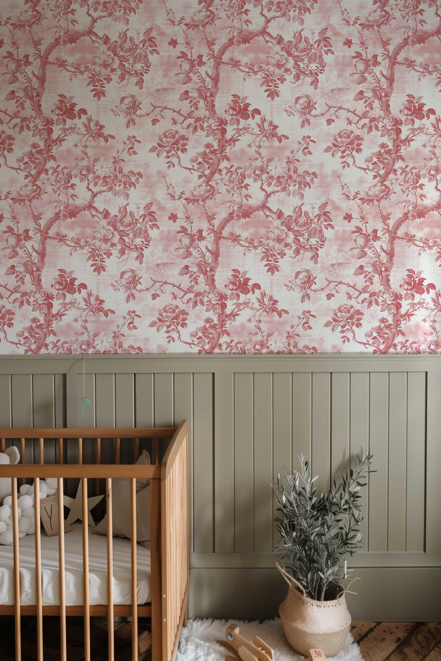 Rococo Peel and Stick Pink Rose Wallpaper, Removable French Toile Wall ...