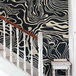 Bold Black and White Peel and Stick Wallpaper, Abstract Line Wall Mural, Modern Monochrome Wall Art, Removable Renters Wallpaper