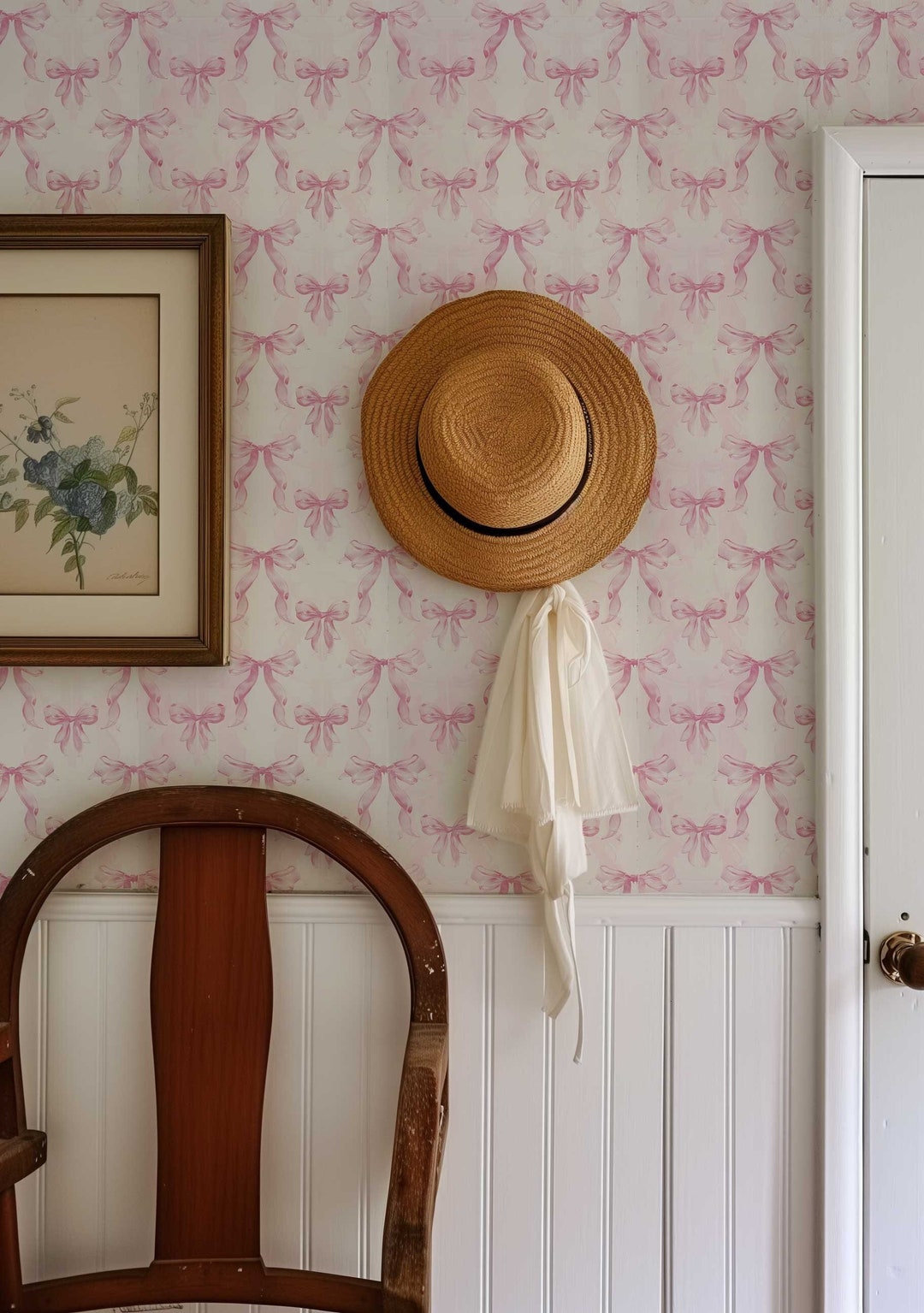 Pink Bow Removal Wallpaper - Coquette Room Decor - Romantic Wall Art ...
