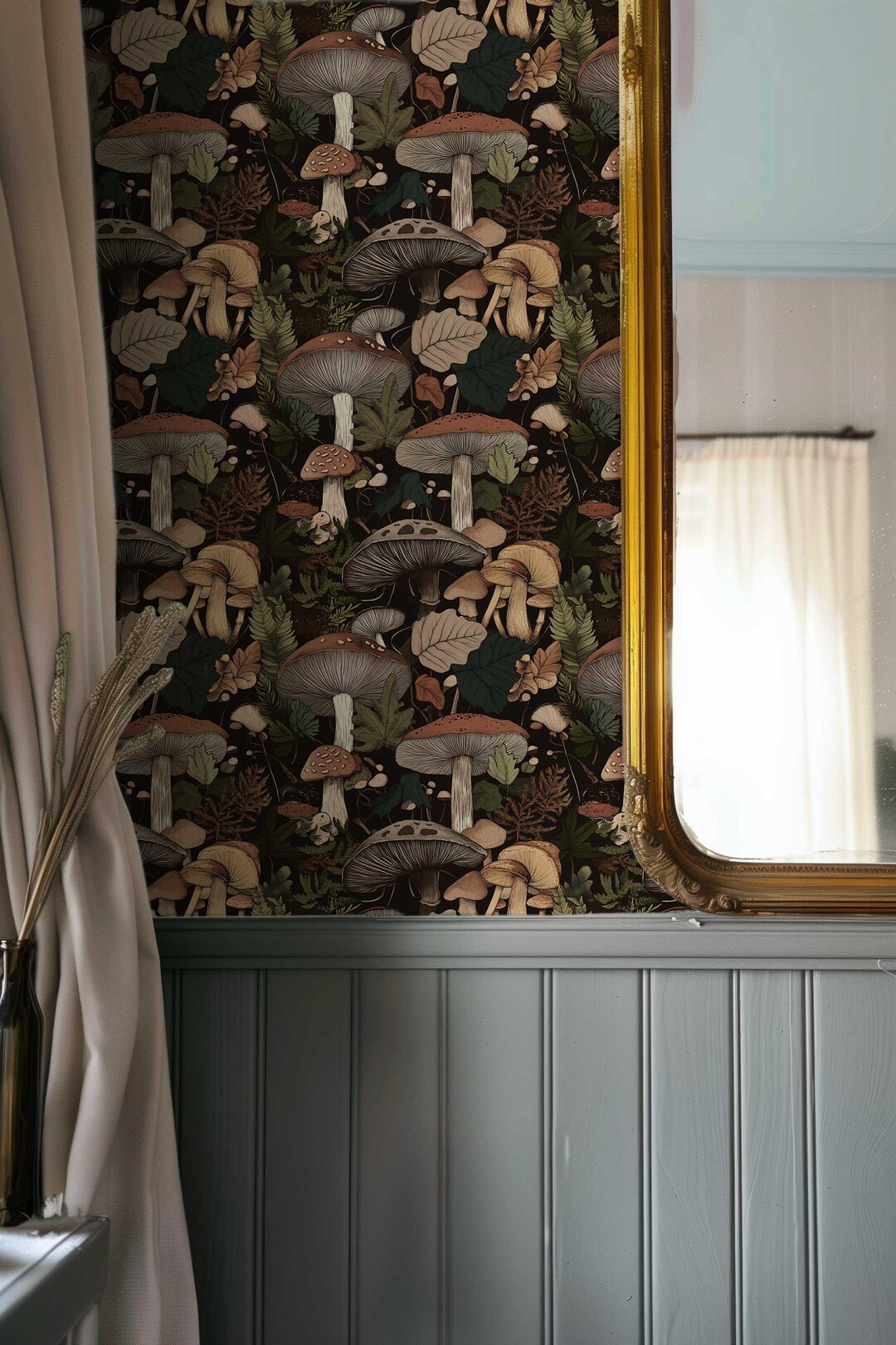 Dark Mushroom Wallpaper, Vintage Mushroom Mural, Moody Peel and Stick ...