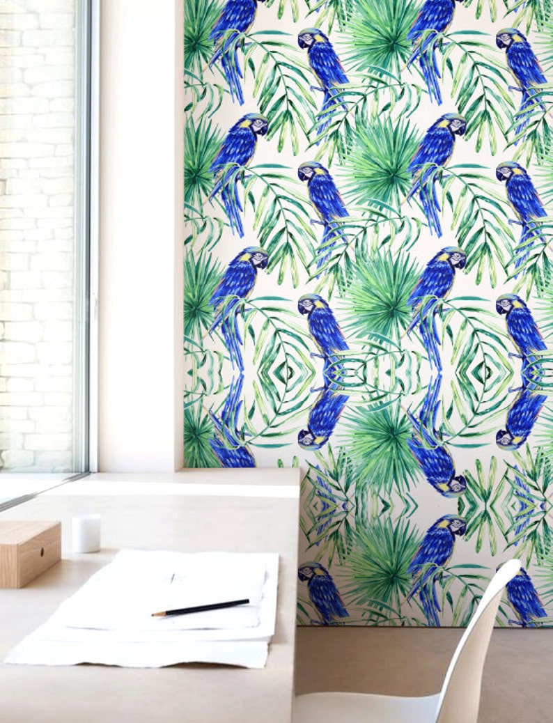 Removable Wallpaper Palm Leaf Wallpaper Self-adhesive Parrot - Etsy