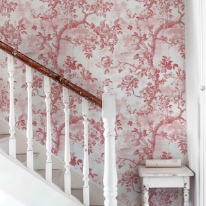 Rococo Peel and Stick Pink Rose Wallpaper, Removable French Toile Wall ...