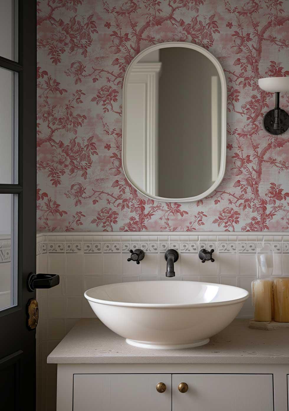 Rococo Peel and Stick Pink Rose Wallpaper, Removable French Toile Wall ...