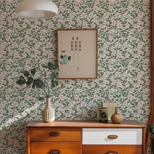 Preppy wallpaper, Peel and Stick Floral wall mural, Vintage Flower wallpaper, Coquette Room Decor , Botanical wallpaper