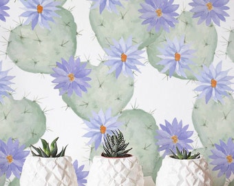 Watercolor Blooming Cactus Wallpaper, Removable Wallpaper, Self-adhesive Wallpaper, Floral Wall Décor, Jungle Wallcovering - JW030