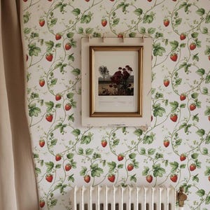 Carta da parati romantica con fragole selvatiche, carta da parati floreale vintage staccabile e attaccabile, decorazione da parete per camera da letto, carta da parati rimovibile con fiori per cameretta dei bambini PV421