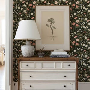 Dark Floral Peel and Stick wall mural, Renters friendly Removable Flower Wallpaper, Boho Rose Wallpaper 130 image 5