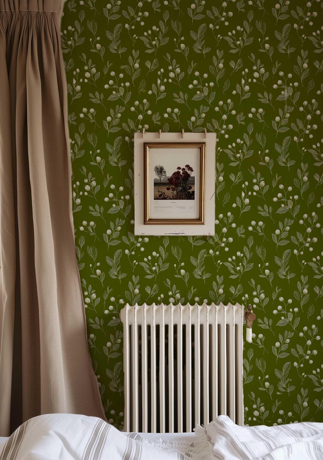 Green Botanical Wallpaper – Peel and Stick or Traditional Wall Mural ...