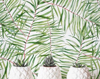 Wallpaper Peel and Stick - Removable Wallpaper - Boho Wallpaper - Palm Leaf Wallpaper - Adhesive Wallpaper - Temporary Wallpaper - JW028