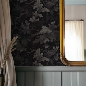 Medieval Dark Wallpaper, Dark Botanical Peel and Stick Wallpaper, Moody Botanical Wallpaper Secret Garden at Night, Whimsical Wallpaper