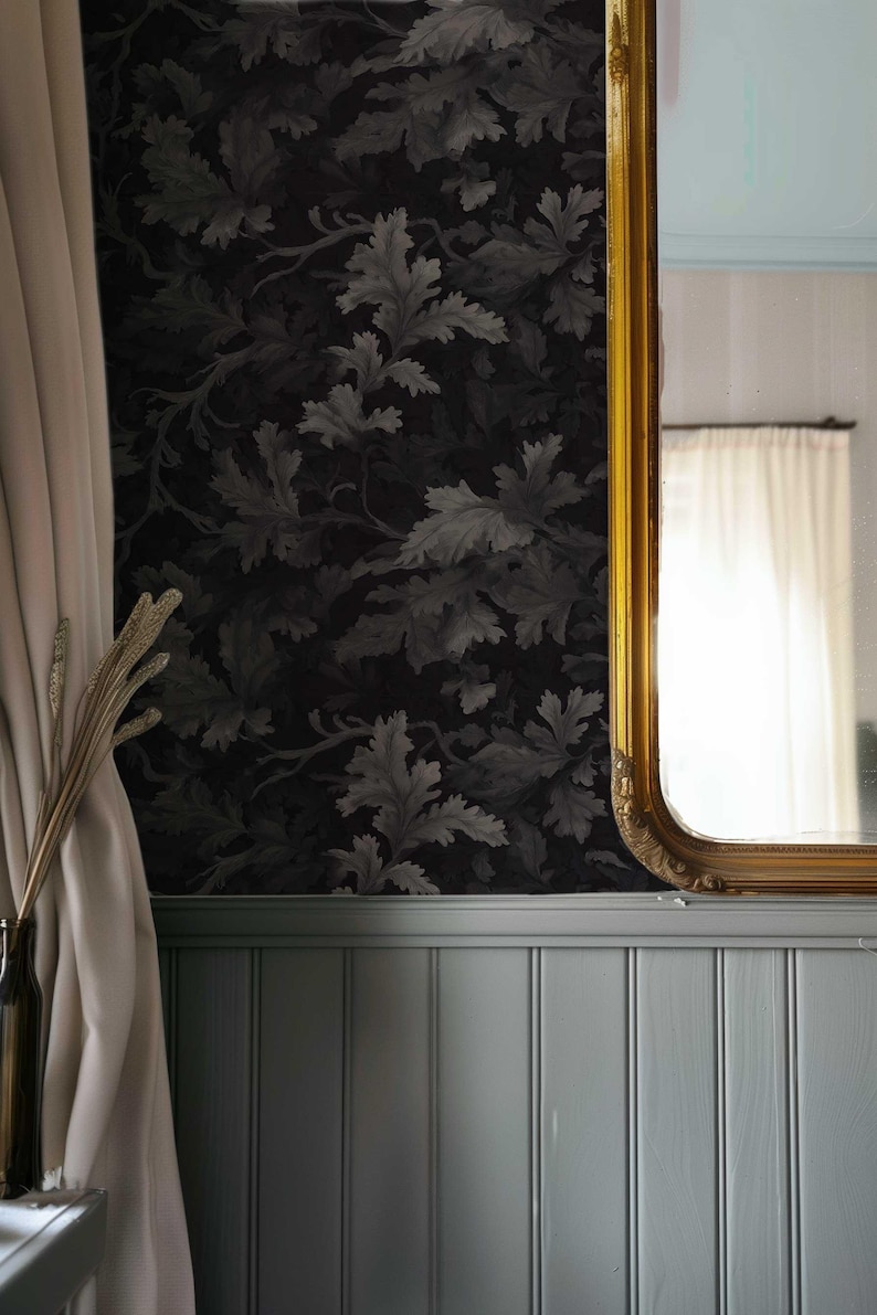 Medieval Dark Wallpaper, Dark Botanical Peel and Stick Wallpaper, Moody Botanical Wallpaper Secret Garden at Night, Whimsical Wallpaper