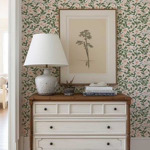 Preppy wallpaper, Peel and Stick Floral wall mural, Vintage Flower wallpaper, Coquette Room Decor , Botanical wallpaper