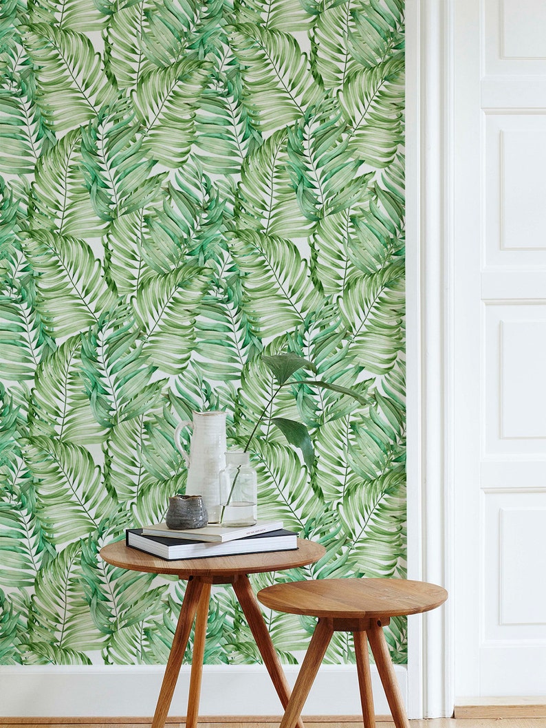 Palm leaves Wallpaper Removable Wallpaper exotic Etsy