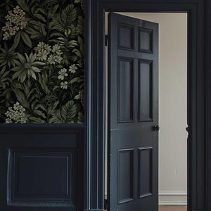 Dark Botanical Peel and Stick Wallpaper, Removable Moody Leaf Wall Mural, Green Gothic Wall Art, Removable Renters Wallpaper