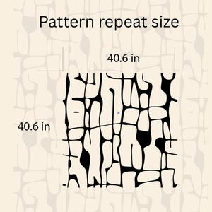 May include: Abstract pattern repeat size of 40.6 inches. The design features a black and white organic shape on a beige background. The text "Pattern repeat size" is at the top of the image.