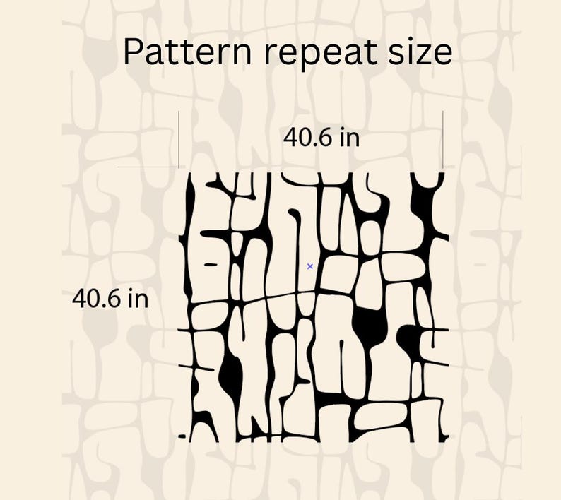 May include: Abstract pattern repeat size of 40.6 inches. The design features a black and white organic shape on a beige background. The text "Pattern repeat size" is at the top of the image.