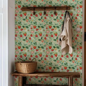 Vintage Strawberry Floral Wallpaper, Peel and Stick Mural - Etsy