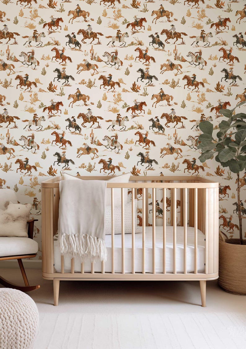 Horse riding wallpaper in Western design