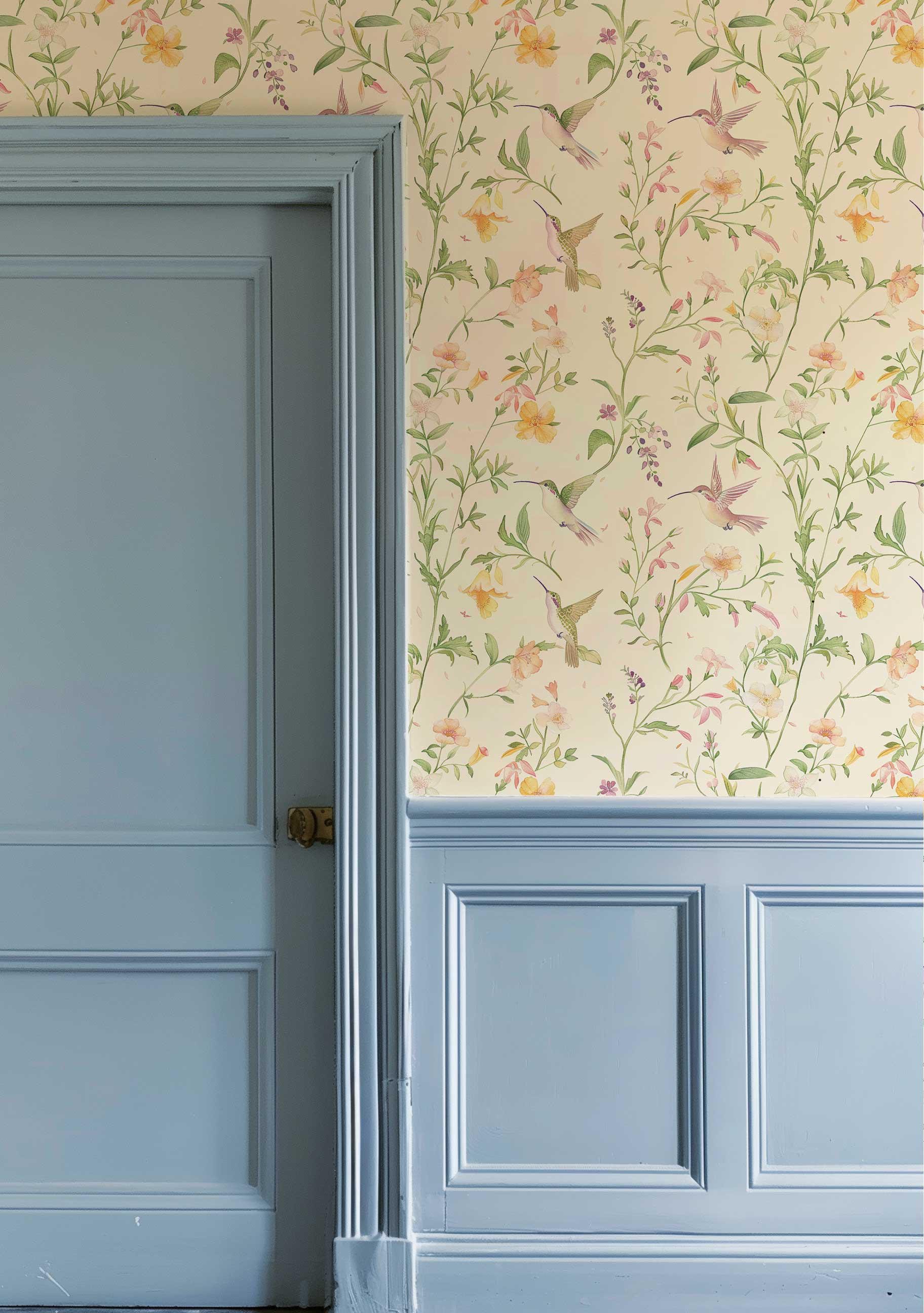 ハチドリの壁紙、花柄の剥がして貼る壁画、花と鳥の壁装飾、取り外し可能な寝室の壁アート PV090 - Etsy 日本, image size:1824x2592