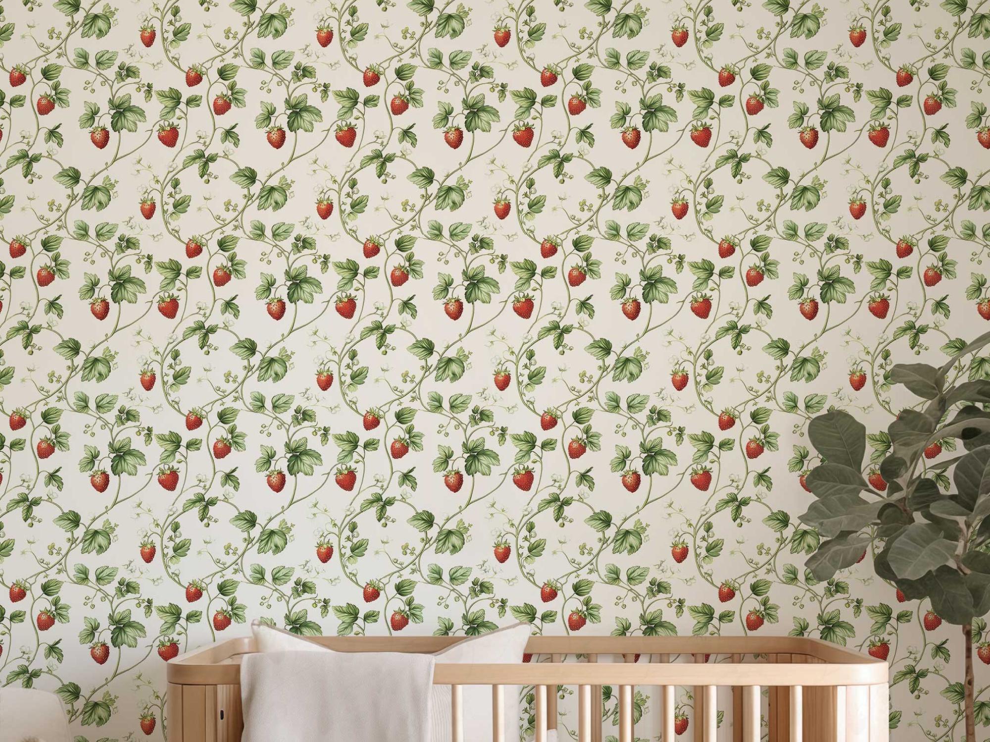 Vintage Strawberry Floral Wallpaper, Cottagecore Peel and Stick Mural ...