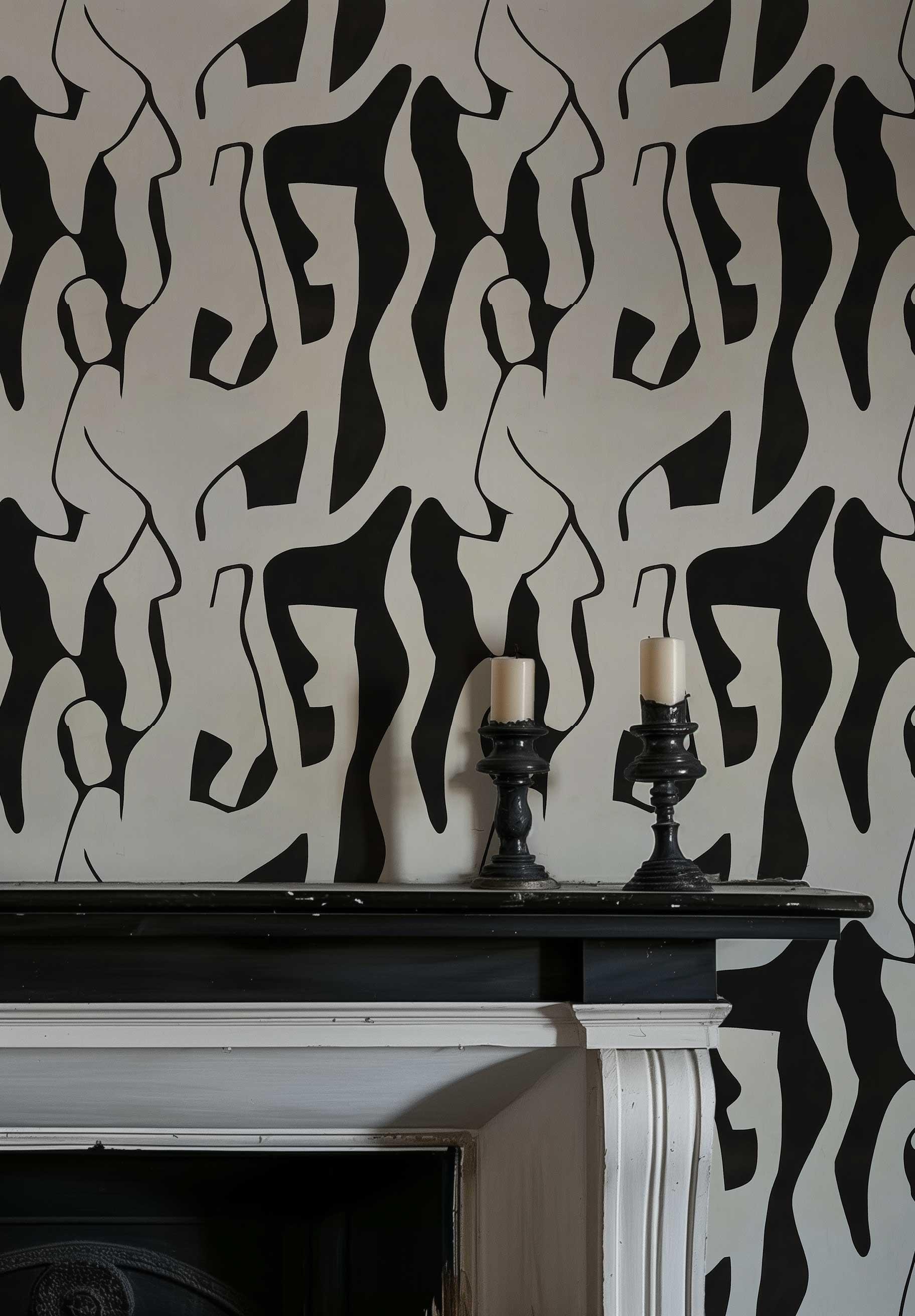 Black and White Peel and Stick Wallpaper, Abstract Line Wall Mural, Modern Monochrome Bedroom Wall Art, Removable Renters Wallpaper NF70