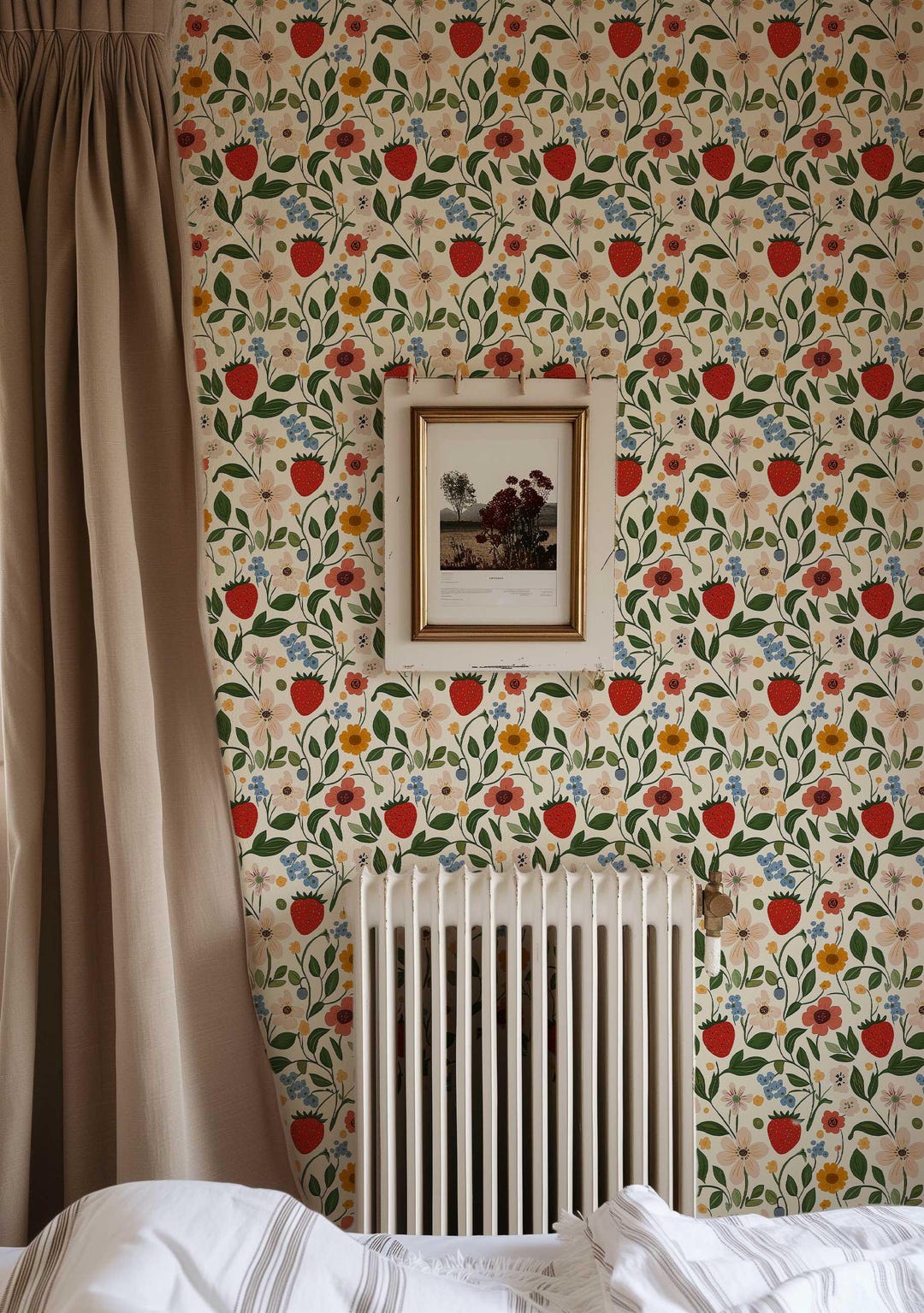 Strawberry Floral Wallpaper Peel and Stick, Removable Nursery Wall ...