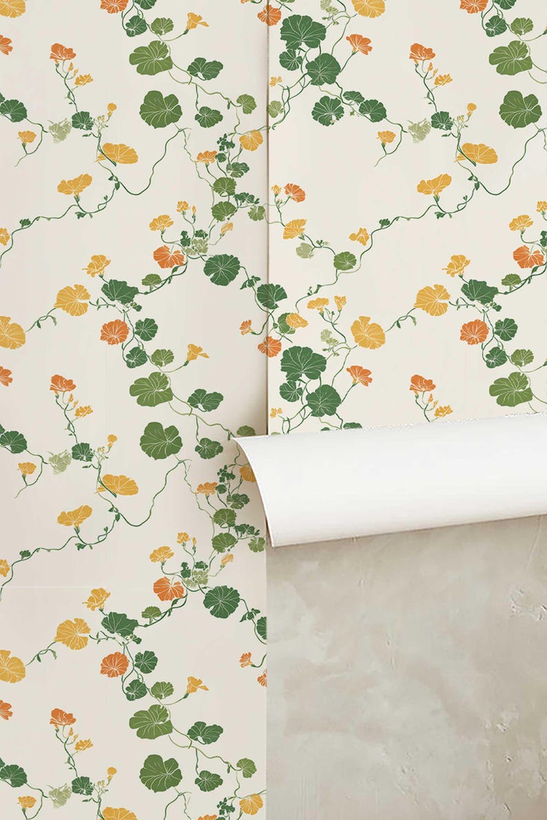 Vintage Floral Peel and Stick Wallpaper, Cottagecore Botanical Vine ...