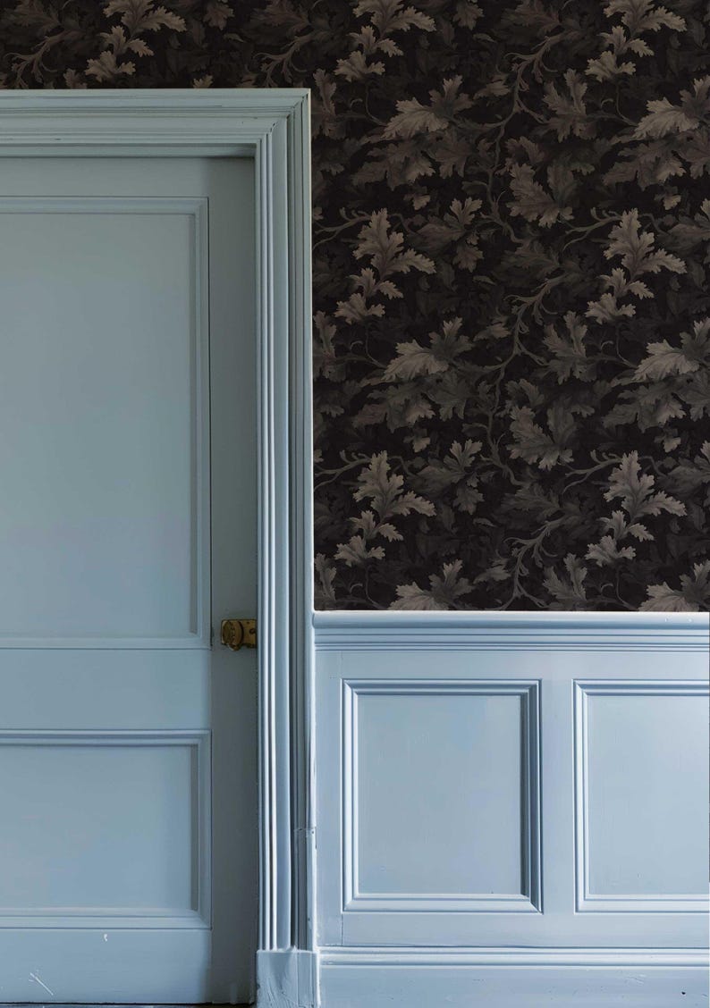 Medieval Dark Wallpaper, Dark Botanical Peel and Stick Wallpaper, Moody Botanical Wallpaper Secret Garden at Night, Whimsical Wallpaper