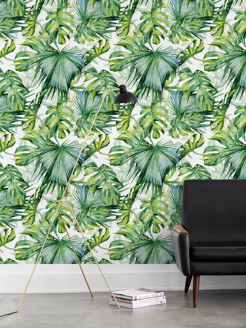 Monstera leaf pattern Wallpaper Removable Wallpaper Etsy