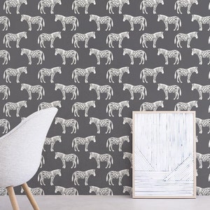 Zebra patterned Wallpaper, Removable Wallpaper, Self-adhesive Wallpaper, Tropical Wall Décor, Jungle Wallcovering JW090 image 2