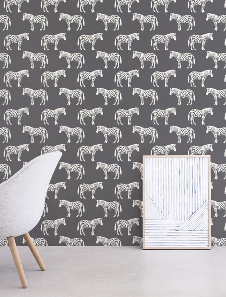 Zebra patterned Wallpaper, Removable Wallpaper, Self-adhesive Wallpaper, Tropical Wall Décor, Jungle Wallcovering JW090 image 2