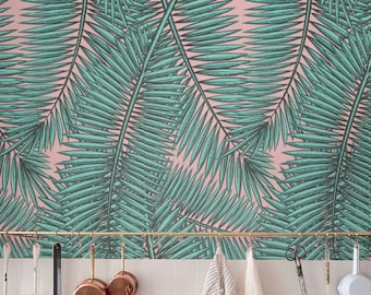 Palm leaf Wallpaper, Removable Wallpaper, Self-adhesive Wallpaper, Tropical Wall Décor, Jungle Wallcovering - JW092