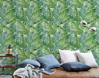 Tropical palm  Self-adhesive Wallpaper, Watercolour Leaf Wallpaper, Removable Wallpaper, Jungle Wall Décor, Jungle Wallcovering - JW035