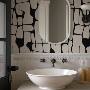Black and White Peel and Stick Wallpaper, Abstract Line Wall Mural, Modern Monochrome Wall Art, Removable Renters Wallpaper