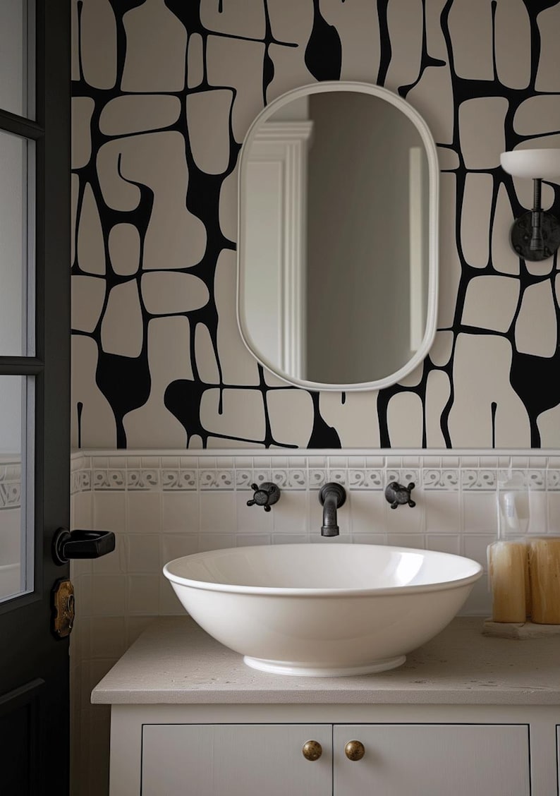 Black and White Peel and Stick Wallpaper, Abstract Line Wall Mural, Modern Monochrome Wall Art, Removable Renters Wallpaper