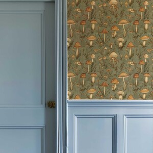 Vintage Mushroom Wallpaper, Retro Forest Mural, Peel and Stick Wallpaper, Botanical Wallpaper, Removable Woodland Wallpaper NF023 image 8