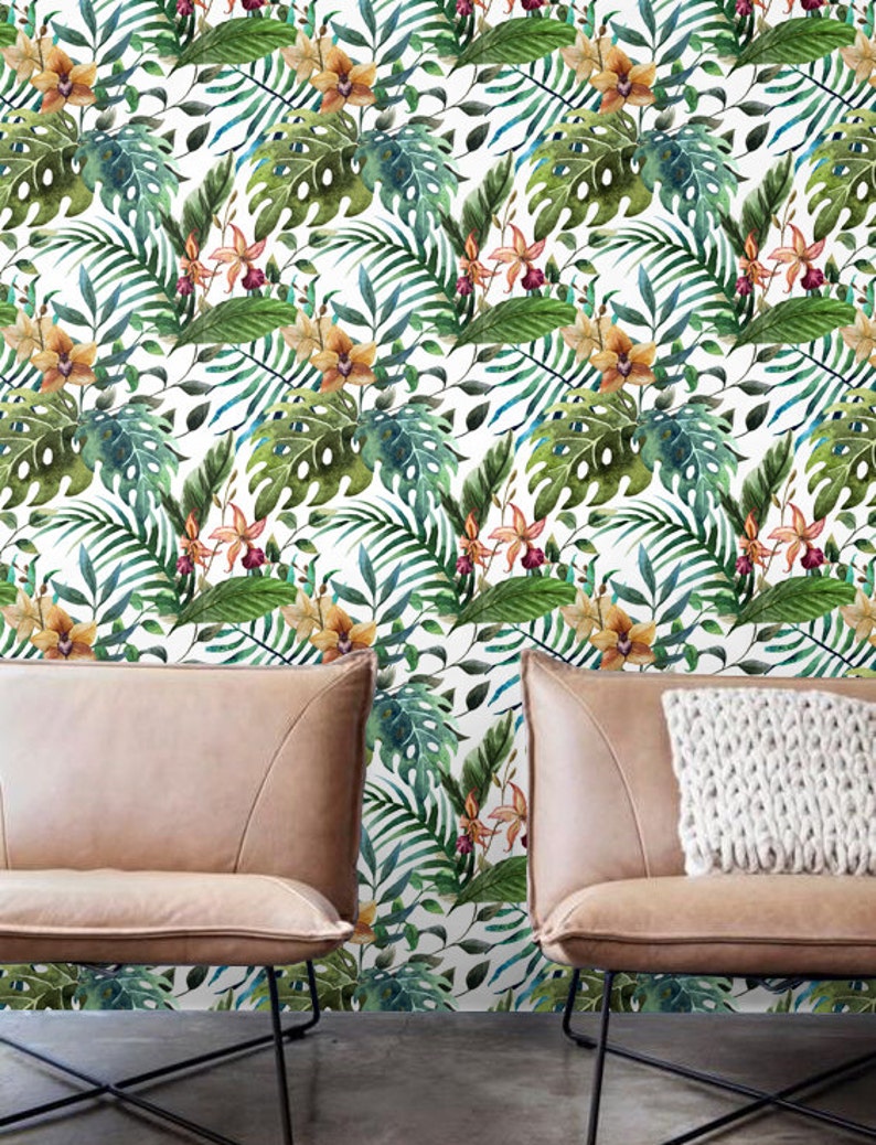 Floral Wall Décor Jungle Leaf Wallpaper Removable Wallpaper Etsy