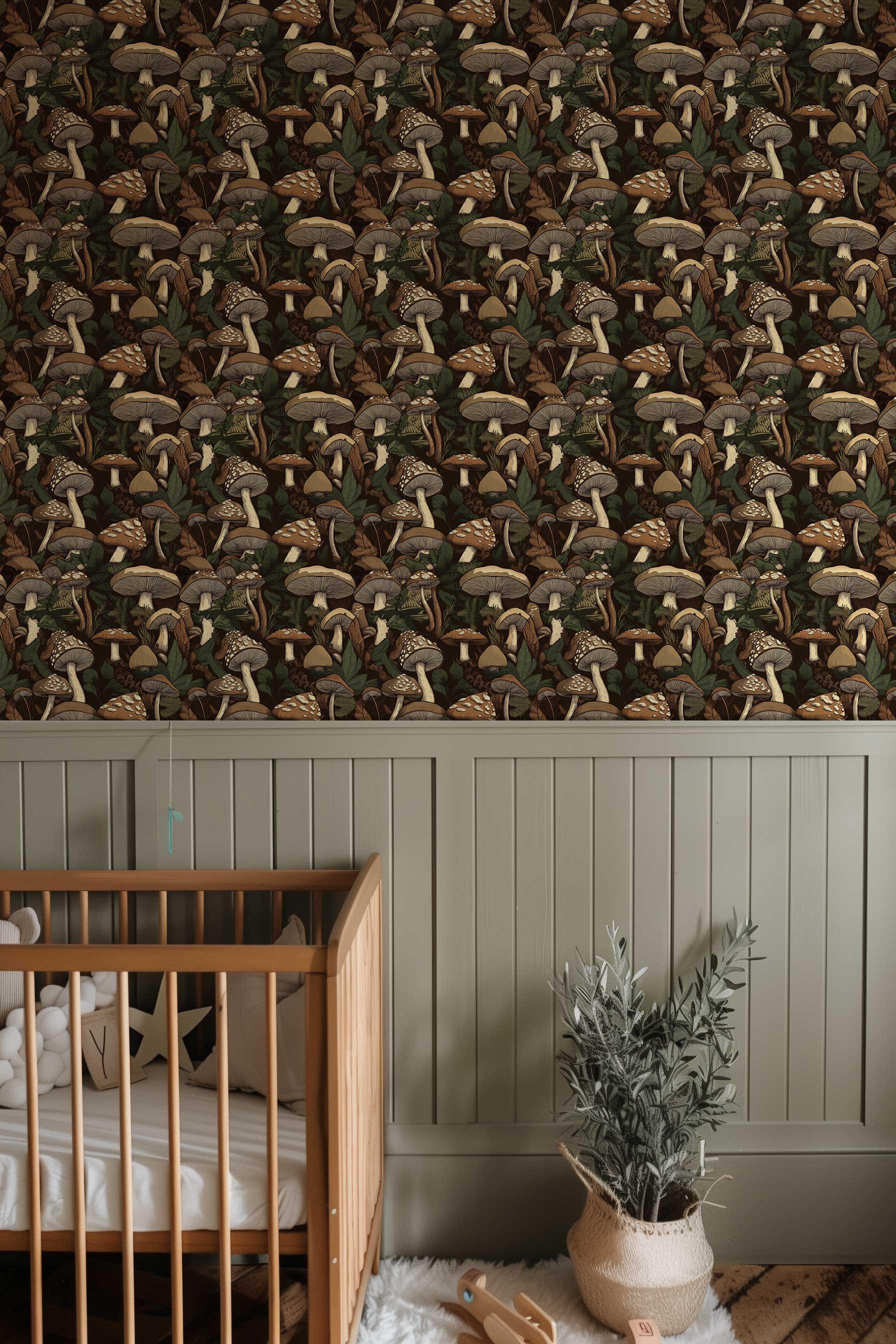 Vintage Mushroom Wallpaper: Moody Botanical Peel and Stick Mural NF3 - Etsy